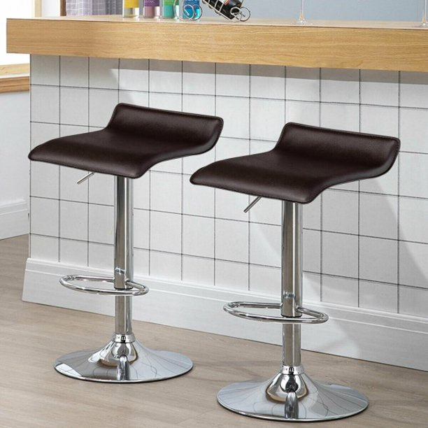 2 Pieces Adjustable Bar Chair PU Leather Backless Bar Stools Coffee