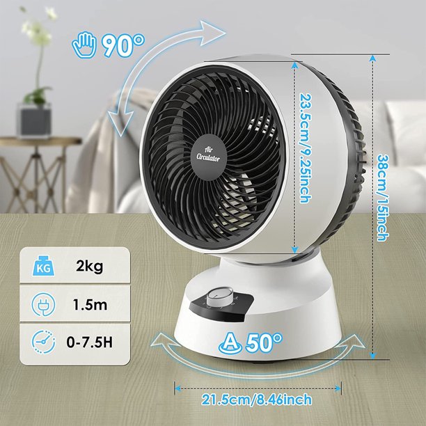 Air Circulator Fan Desk Fan Energy Efficient Ultra Quiet Auto Oscillation Fan 3 Speed Perfect for Desk Bedroom Office