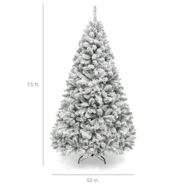 SUGIFT 7.5ft Snow Flocked Christmas Tree, Premium Holiday Pine Branches, Foldable Metal Base