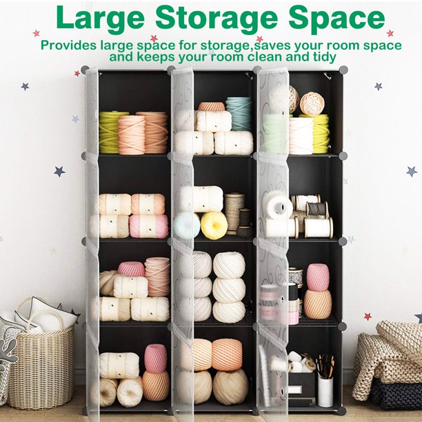 SUGIFT Cube Storage 12-Cube Bookshelf Closet Organizer Storage Shelves Shelf Cubes Organizer DIY Square Closet Cabinet Shelves, Black
