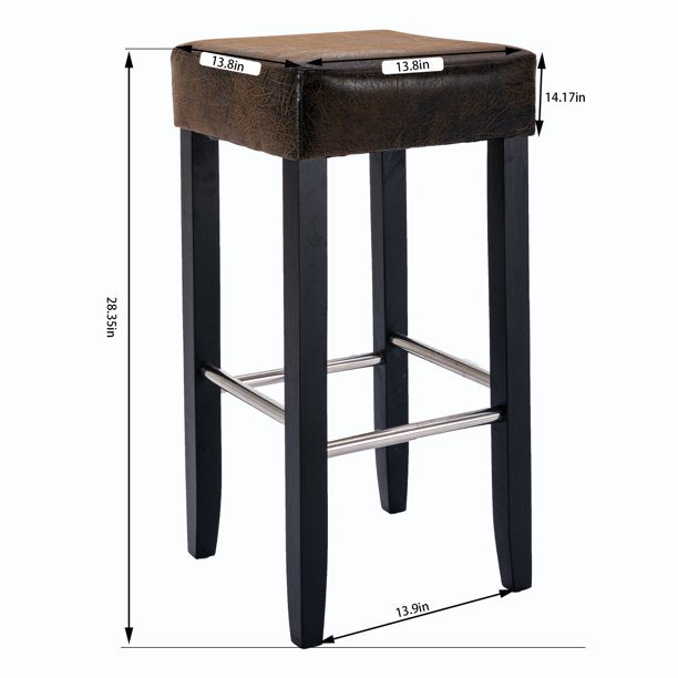 SUGIFT 2-Pcs Barstool Set High Chair, Brown Fabric and Black Wood Finish
