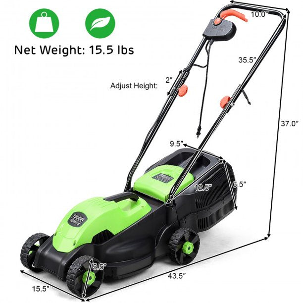 14 Inch Electric Mower Push Lawn Corded Mower with Grass Bag
