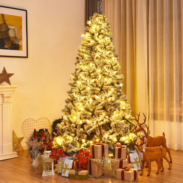 SUGIFT 7.5ft Snow Flocked Hinged Artificial Christmas Tree without Lights, White