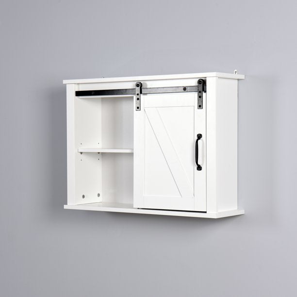 SUGIFT Wall Cabinet Wooden Storage Cabinet with a Barn Door 2 Adjustable Shelves Bathroom Living Room Bedroom 27.16x7.8x19.68 inch