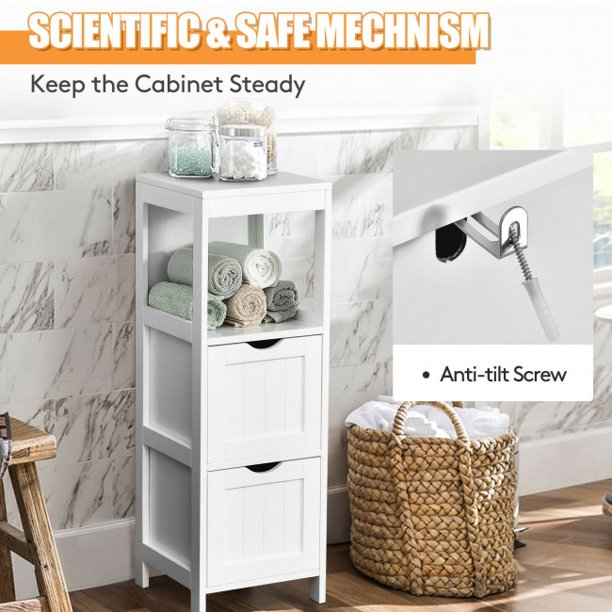 SUGIFT Wooden Floor Cabinet Storage Organizer with Removable Drawers