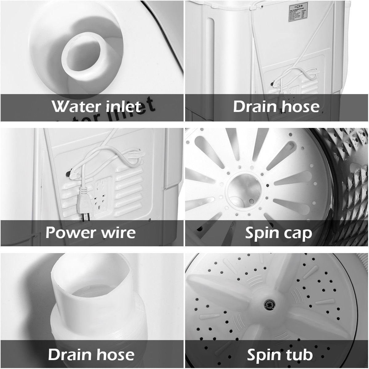 SUGIFT Portable Compact Mini Twin Tub Washing Machine with Wash and Spin Cycle, Built-in Gravity Drain, 13lbs Capacity For  Dorms, College Rooms, RV¡¯s