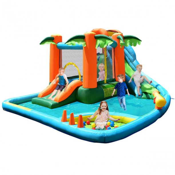 170in7 in1 Inflatable Bounce House Slide House with Two Slides
