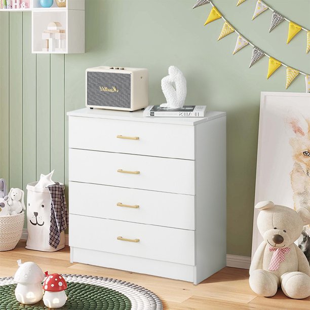 SUGIFT 4-Drawer Wood Dressers, White SUGIFT 4-Drawer Wood Dressers, White