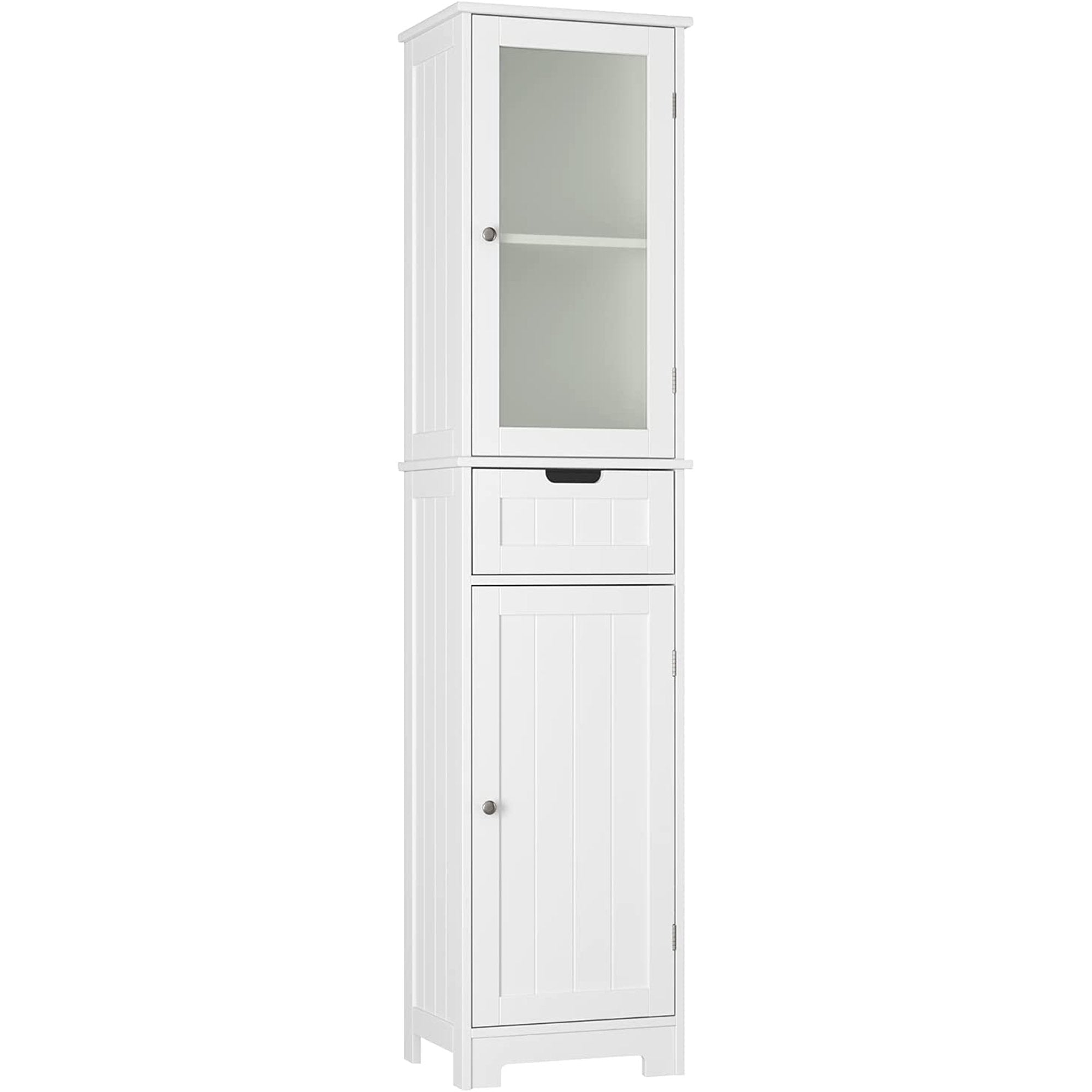 Bathroom Storage Cabinet, Tall Freestanding Cabinet with Door and Drawer for Home Office, White