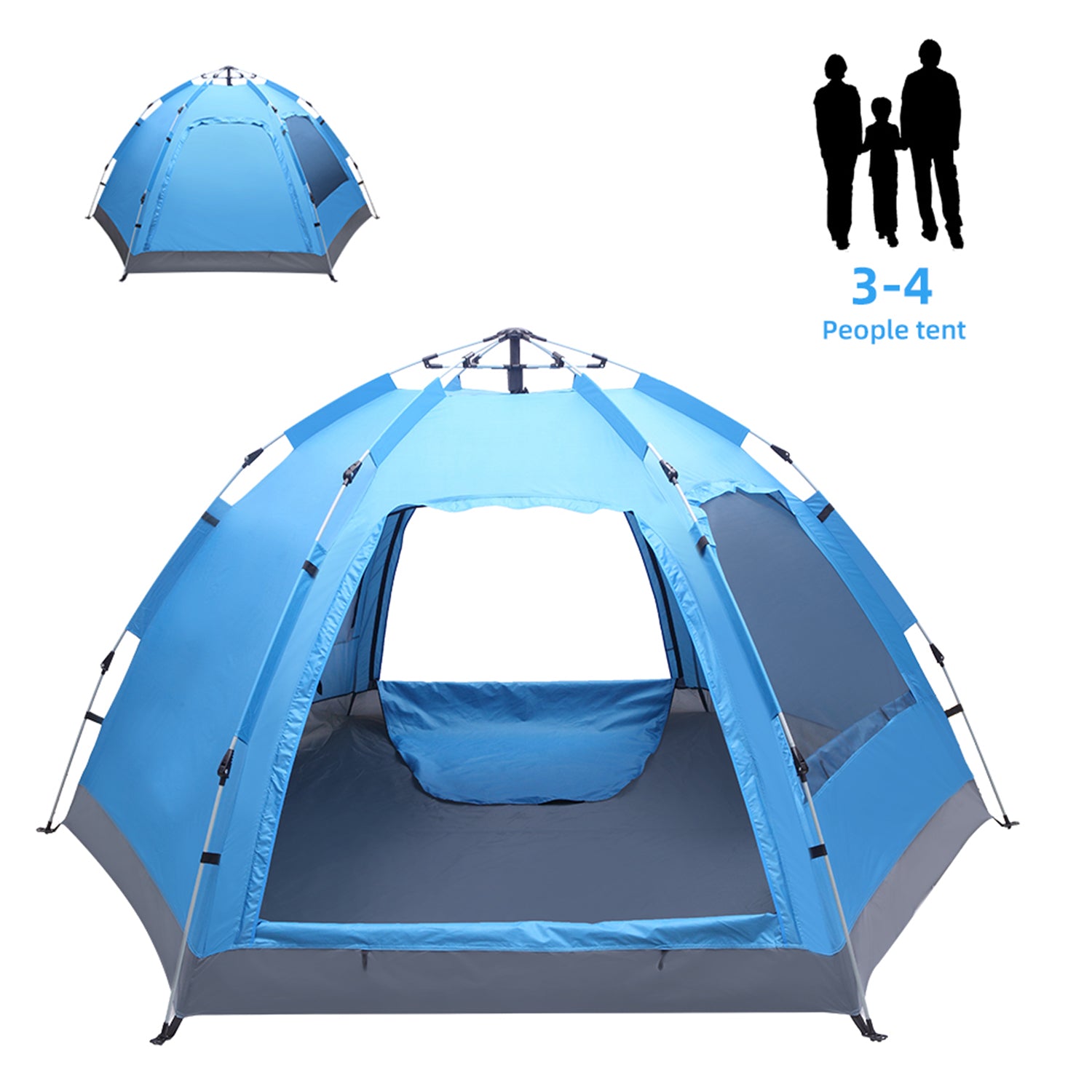 SUGIFT 3-4 People Automatic Family Tent Waterproof Camping Hiking Outdoor Pop-up Tent