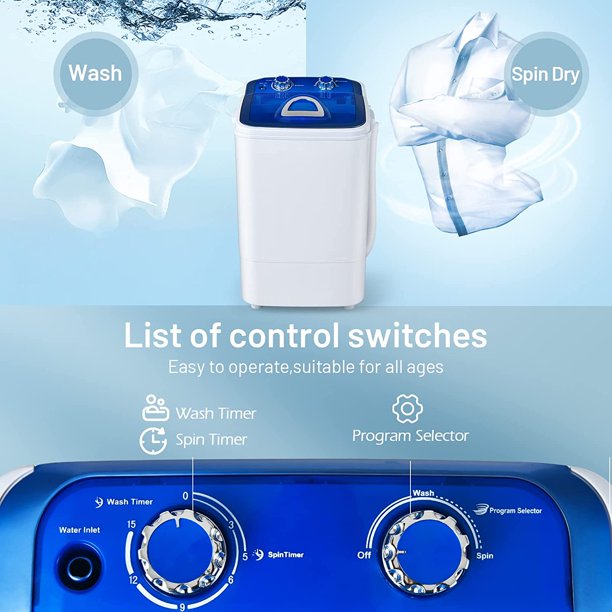 SUGIFT Portable Mini Washer Machine Single Tub Wash and Spin Dryer,11lbs Capacity for Camping Apartment Dormitory, Blue