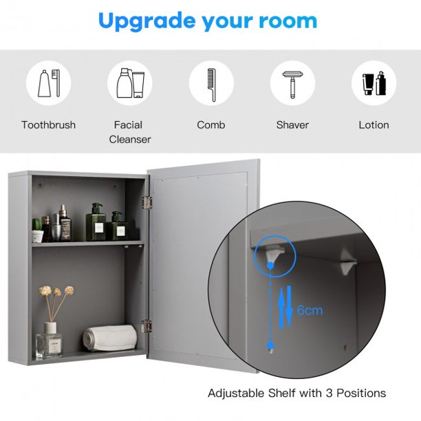 SUGIFT Wall-Mounted Mirror Medicine Cabinet, 2 Tiers Large Storage