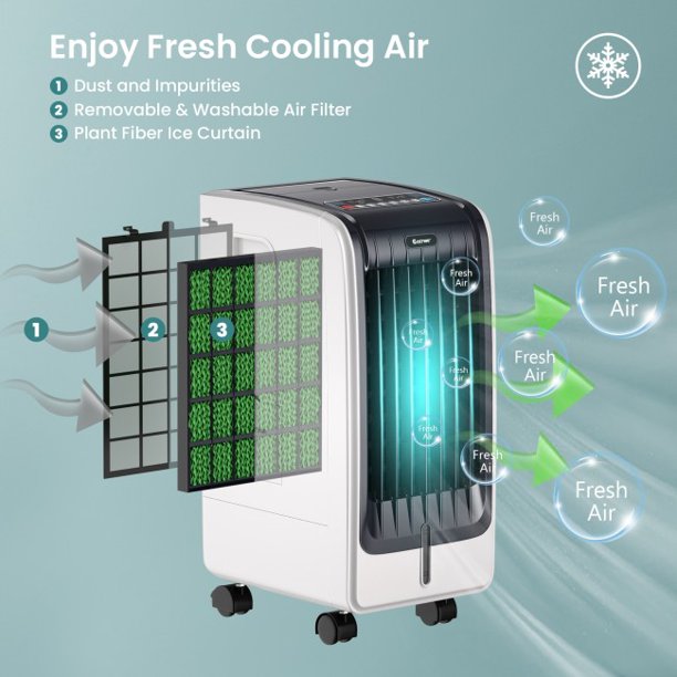 SUGIFT Air Cooler Portable Cooling Evaporative Fan Air Conditioner, Remote Control 110V 3-Speed 8H Timer