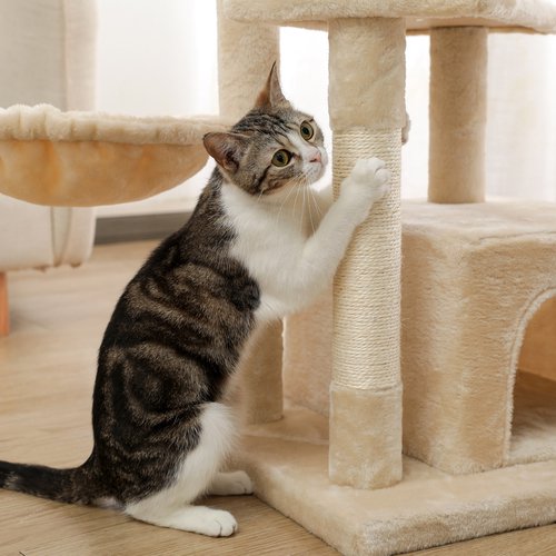 SUGIFT Cat Tree for Indoor Cats, 42 Inches 5-Level Cat Tower with Sisal Covered Scratching Posts Beige