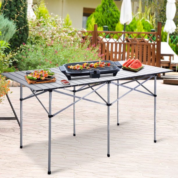 Portable Folding Table Aluminum Roll Up Outdoor Camping Rectangle Picnic Table