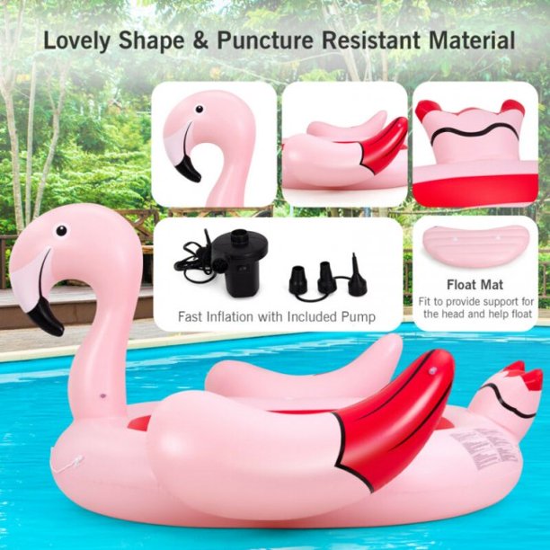 SUGIFT Inflatable Flamingo Floating Island for Pool, Lake and River, Suitable For 4-6 People