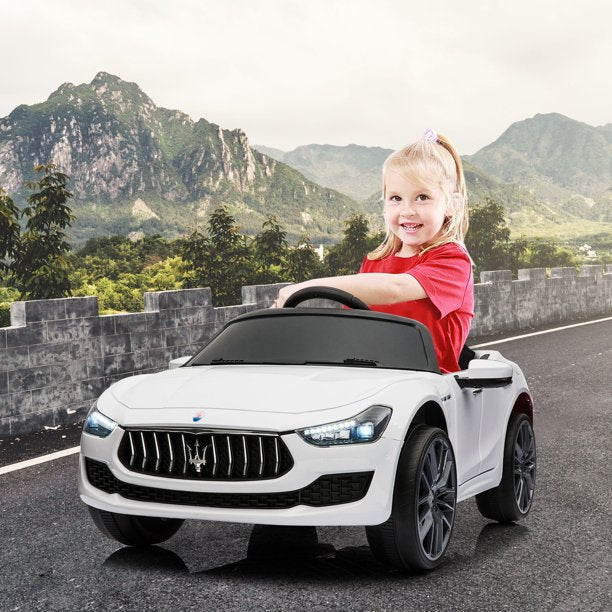 SUGIFT 12V Kids Ride On Car, Electric Vehicle with Remote Control, MP3, USB, Music, Horn, LED Lights, Openable Doors, White