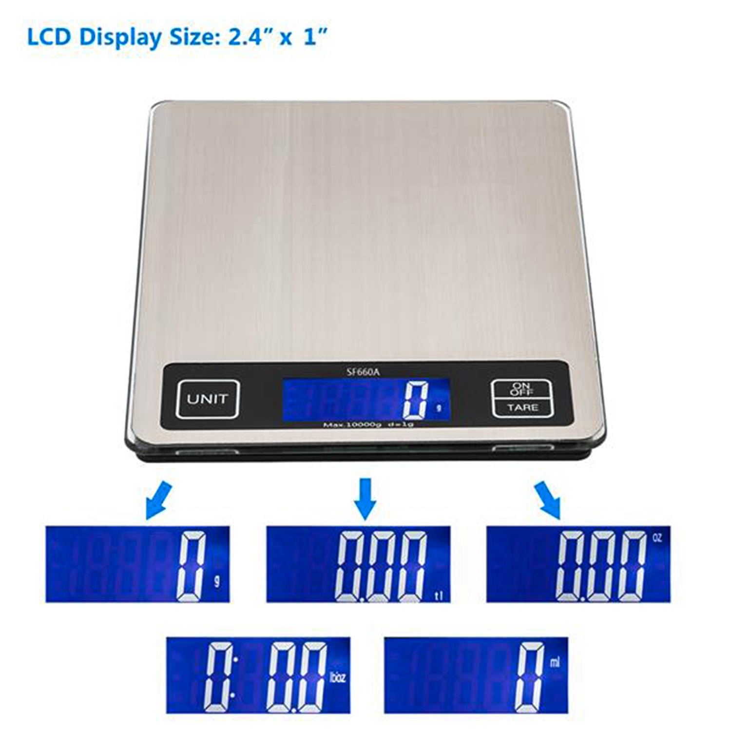 SUGIFT Stainless Steel Platform Food Scale, 10kg/1g Touch Screen Multifunction Switch Kitchen Scale, Silver