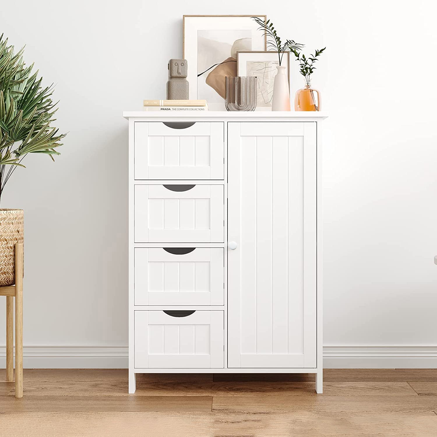 SUGIFT Storage Cabinet Wooden 4 Drawer Bathroom Entryway Cupboard, White