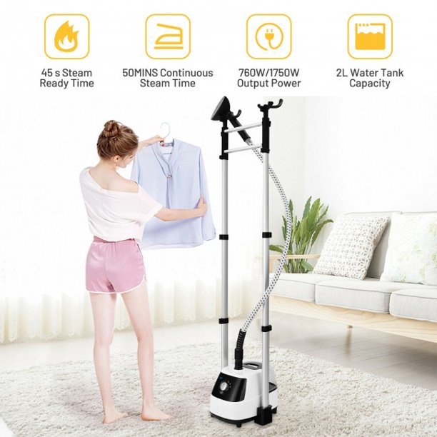 1750W Garment Steamer with 2L Detachable Water Tank and 2-Level Steam