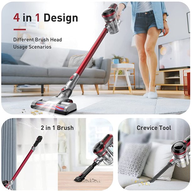 Vacuum 4-in-1 Lightweight Stick Vacuum Cleaner 12Kpa Wine Red