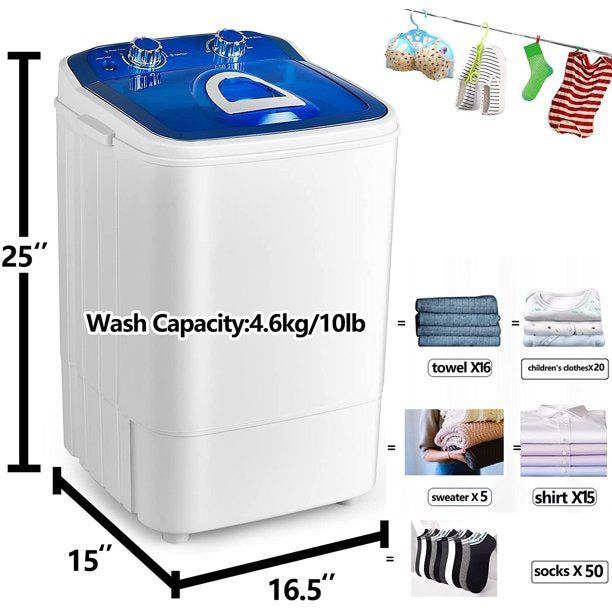 SUGIFT Portable Mini Washer Machine Single Tub Wash and Spin Dryer,11lbs Capacity for Camping Apartment Dormitory, Blue