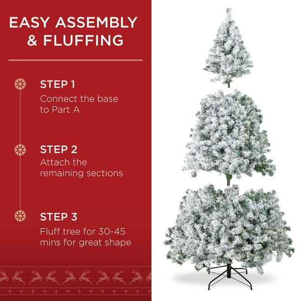 SUGIFT 7.5ft Snow Flocked Hinged Artificial Christmas Tree without Lights, White