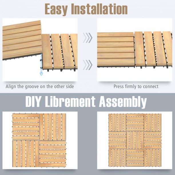SUGIFT 10 Pieces Wooden Floor 12 x 12 Inch Acacia Wood Interlocking Flooring
