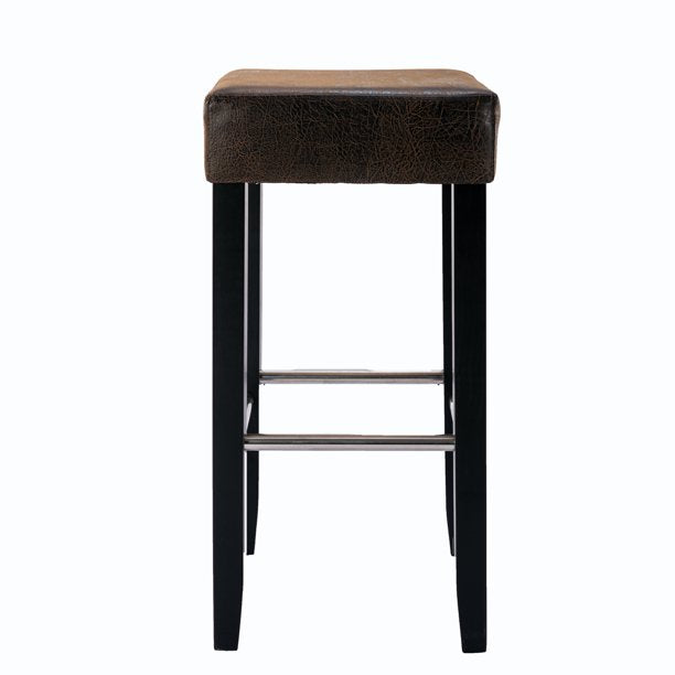 SUGIFT 2-Pcs Barstool Set High Chair, Brown Fabric and Black Wood Finish