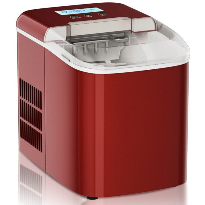 SUGIFT 27 lbs Countertop LCD Display Ice Maker with Ice Scoop,Red