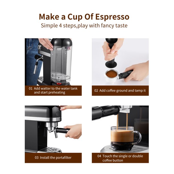 SUGIFT 20 Bar Espresso Machine , 1350W High Performance, 1.4 Ldetachable transparent water tank, Thermo block beating system,With safety valve