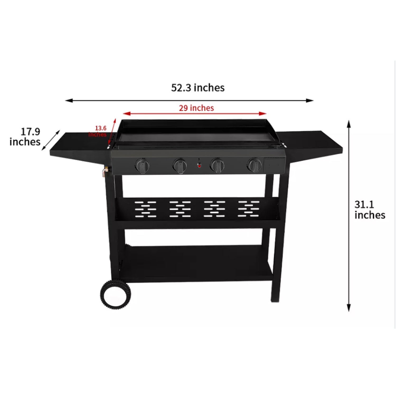 4-Burner Foldable Outdoor Propane Gas Grill in Black with Wheels