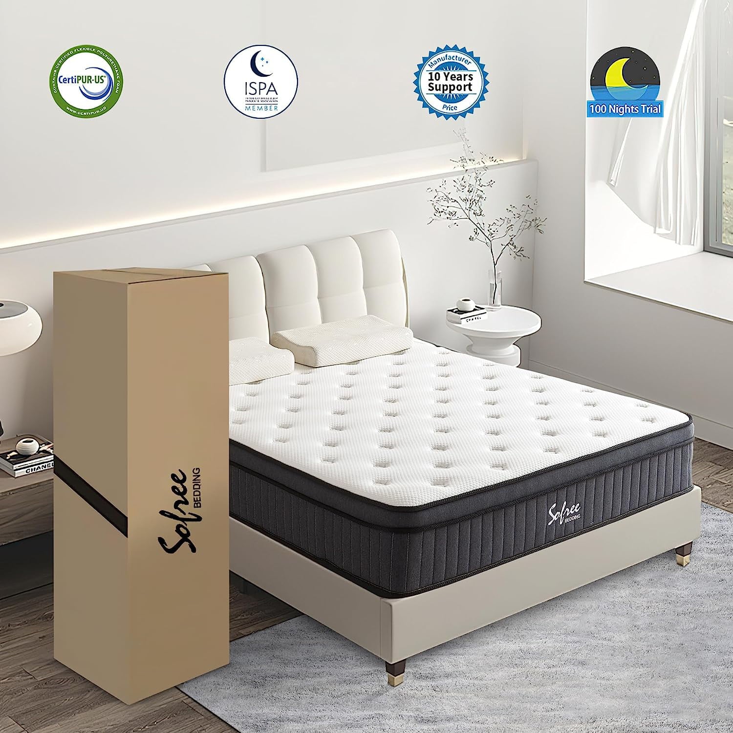 SUGIFT 12 Inch Memory Foam Hybrid Mattress Queen Size