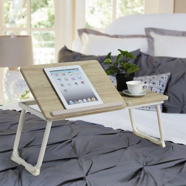 SUGIFT Foldable Laptop Pc Lap Desk/ Support Table/Mobile Portable Folding Desk, Oak+Wood+MDF