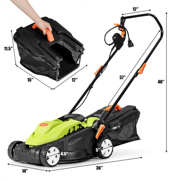 SUGIFT 14-Inch 12 Amp Lawn Mower with Folding Handle Electric Push Lawn Mower