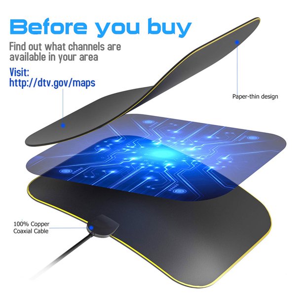 SUGIFT TV Antenna Amplified Digital HDTV Antenna with Free 4K 1080P HD VHF UHF Local Channels