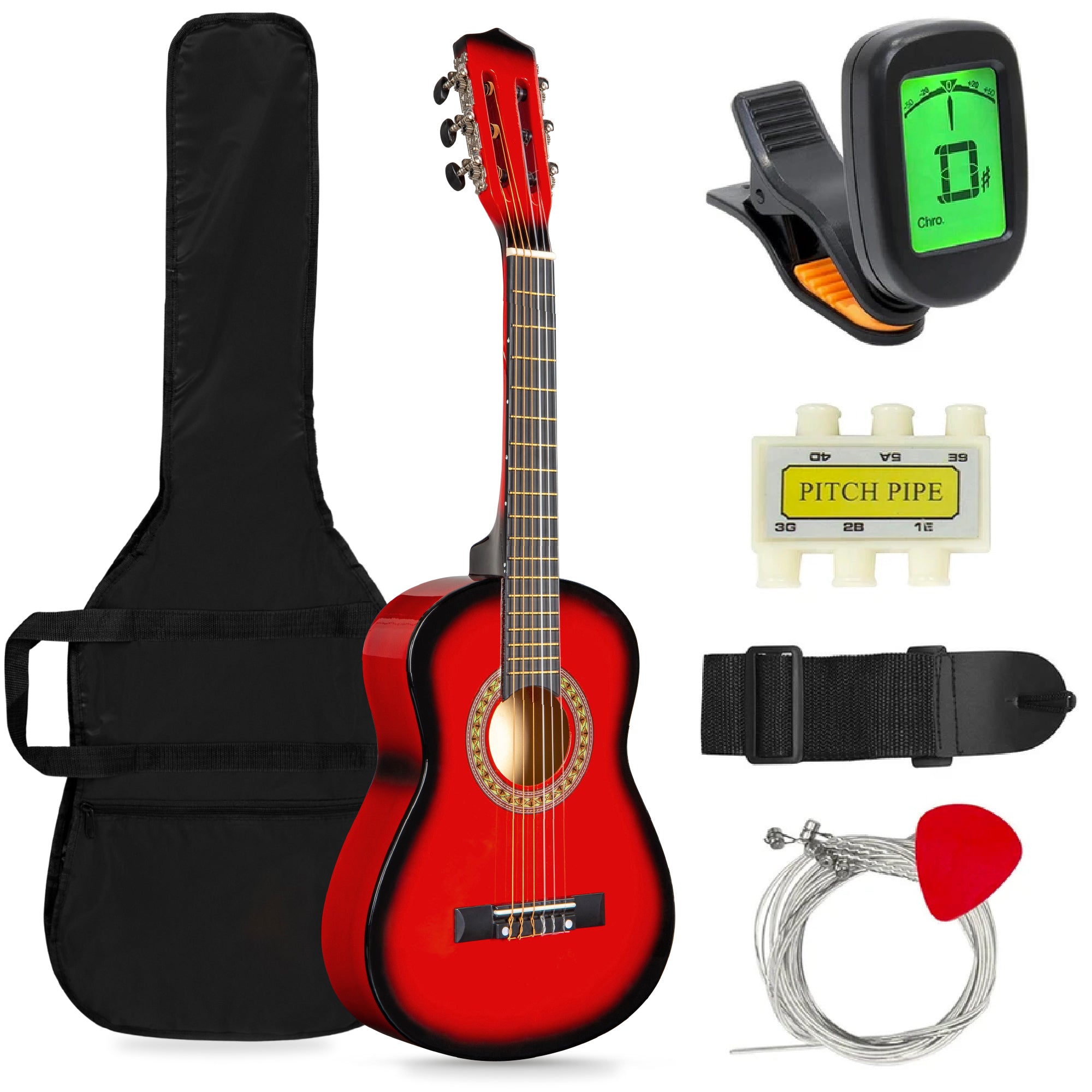 SUGIFT 30in Kids Acoustic Guitar Beginner Starter Kit with Tuner, Strap, Case, Strings - Redburst