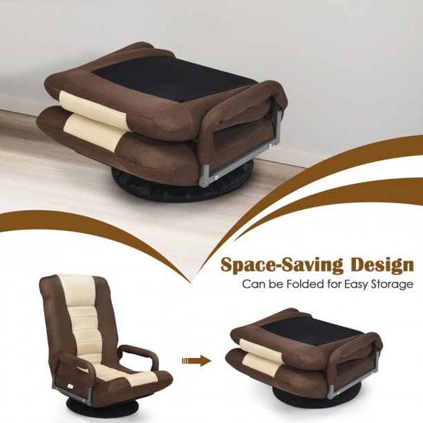Gaming Floor Sofa Chair 360-Degree Swivel  with Foldable Adjustable Backrest