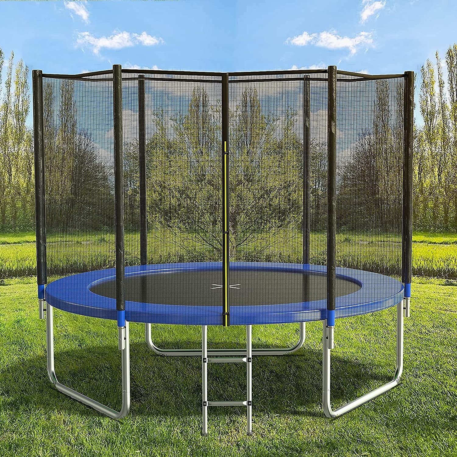 SUGIFT 10ft Trampoline with Safe Enclosure Net, 680 lbs Capacity for 3-4 Kids, Blue