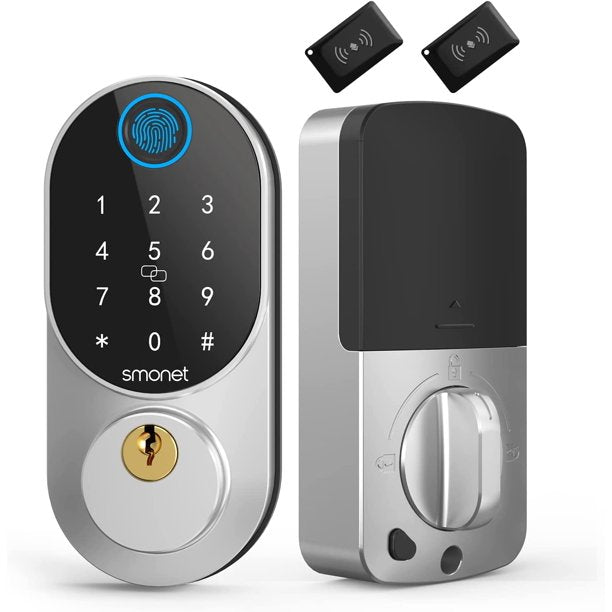 Smart Deadbolt, SMONET Fingerprint Electronic Deadbolt Door Lock with  Keypad-Bluetooth Keyless Entry Keypad Smart Deadbolt App Control, Ekeys  Sharing