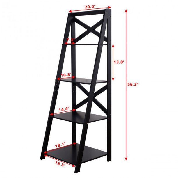 4-Tier Storage Shelf Organizer Leaning Free Standing Ladder Shelf Bookcase
