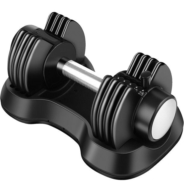 25 Lbs Adjustable Dumbbell , Adjust Weight by Turning Handle , Black , Single