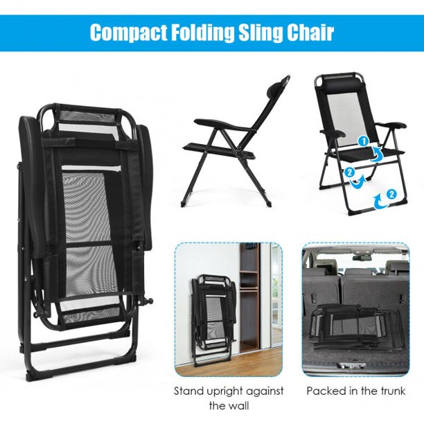 2 Pieces Adjustable Folding Recliner Chairs with 7 Level Adjustable Backrest For Indoor Outdoor Patio Garden