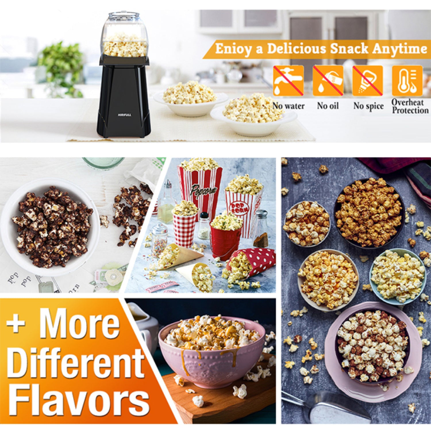 SUGIFT 1200W Home Electric Hot Air Popcorn Poppers Machine with Measuring Cup