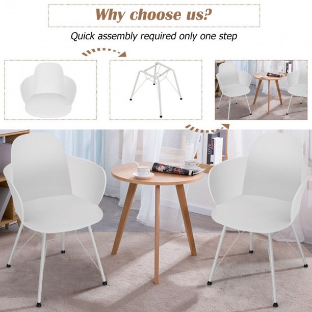 2 Pieces Dining Chair Metal Frame Modern Petal-Shape Plastic Computer Chair With Backrest