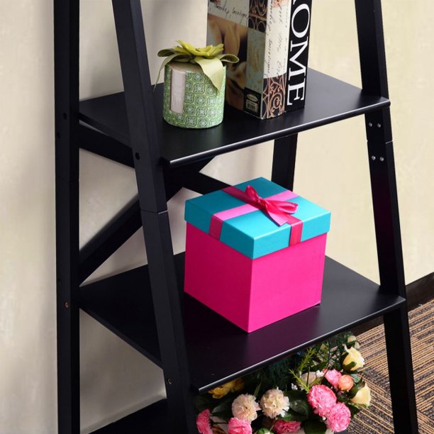 4-Tier Storage Shelf Organizer Leaning Free Standing Ladder Shelf Bookcase