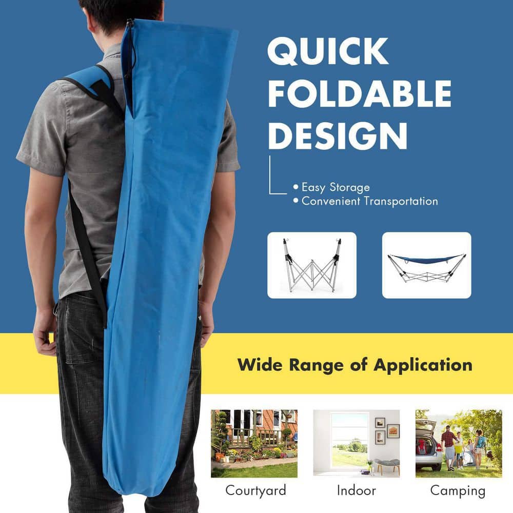 7.9 ft. Outdoor Portable Folding Steel Frame Hammock Bed with Bag in Blue