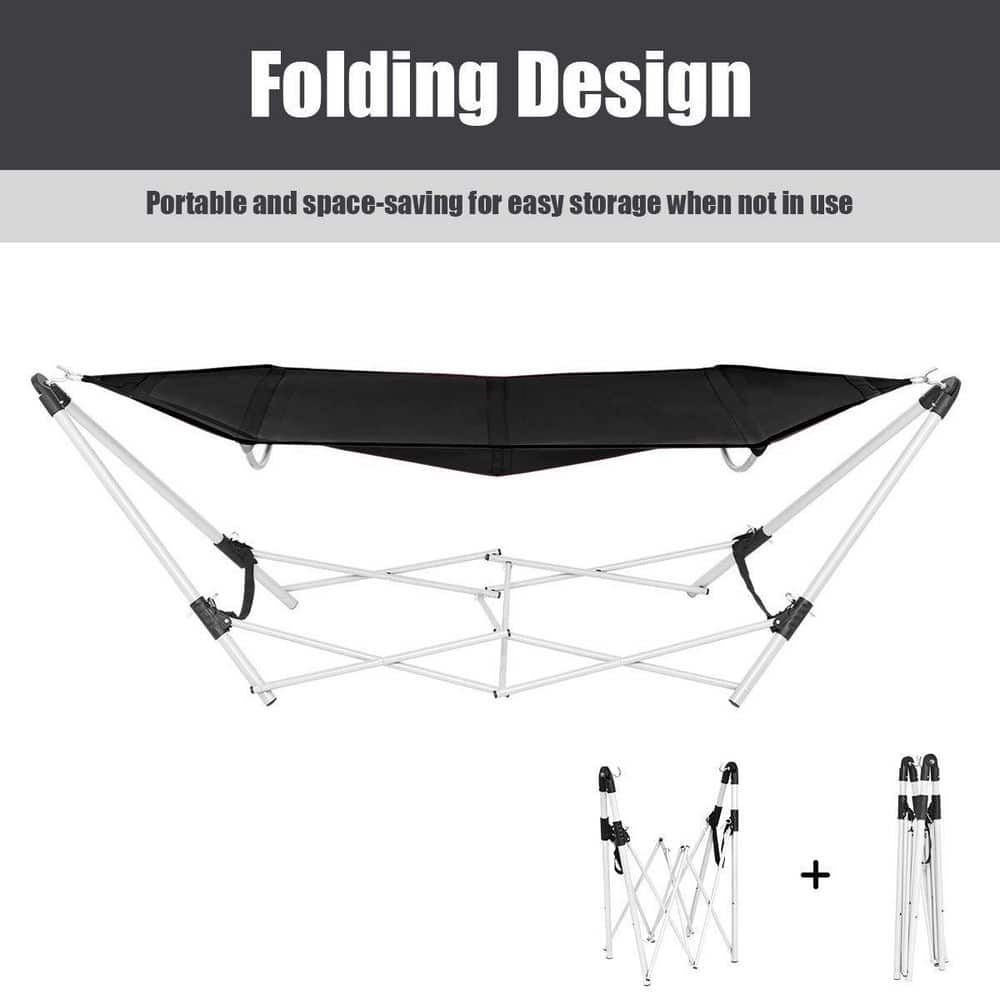 7.9 ft. Outdoor Portable Folding Steel Frame Hammock Bed with Bag in Black