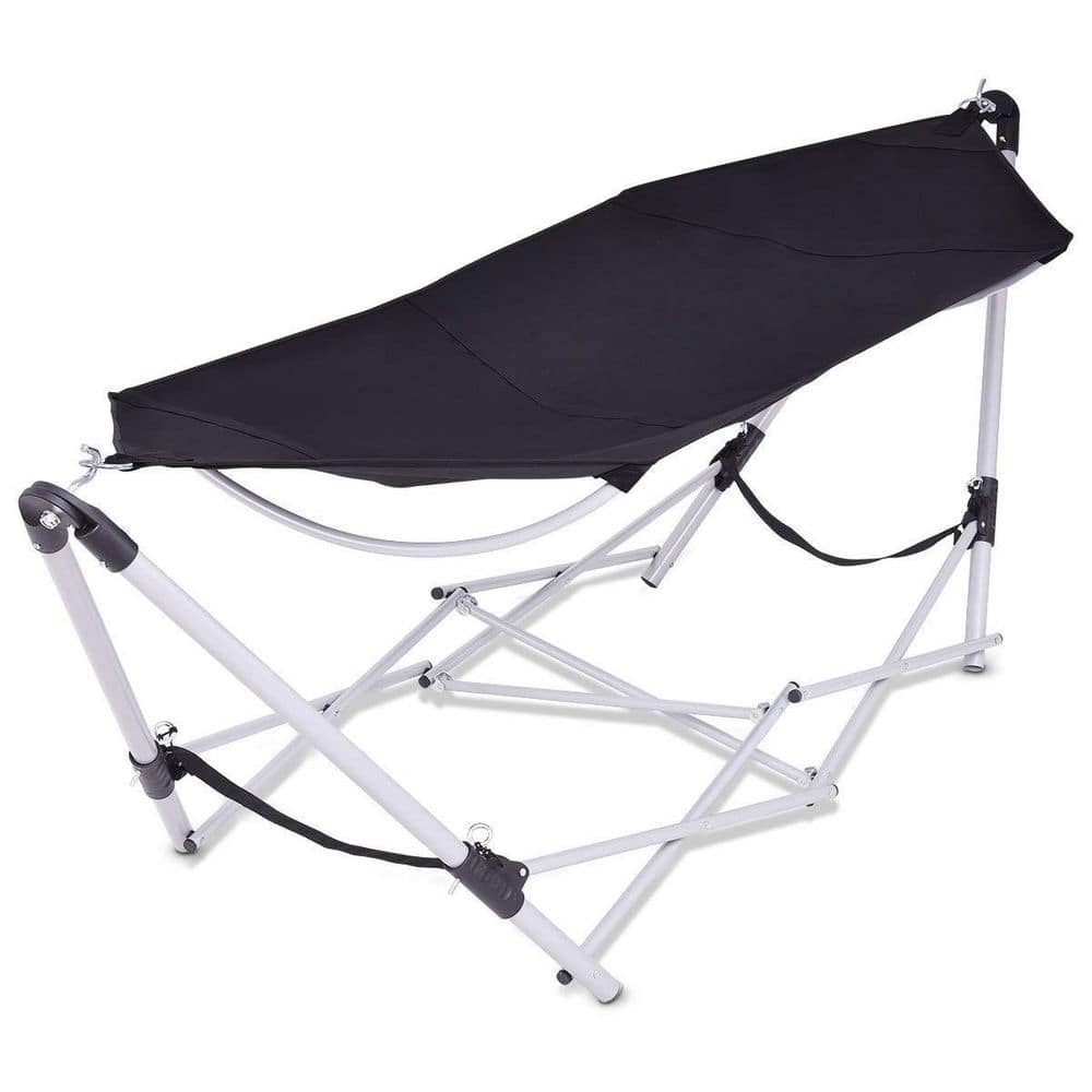 7.9 ft. Outdoor Portable Folding Steel Frame Hammock Bed with Bag in Black