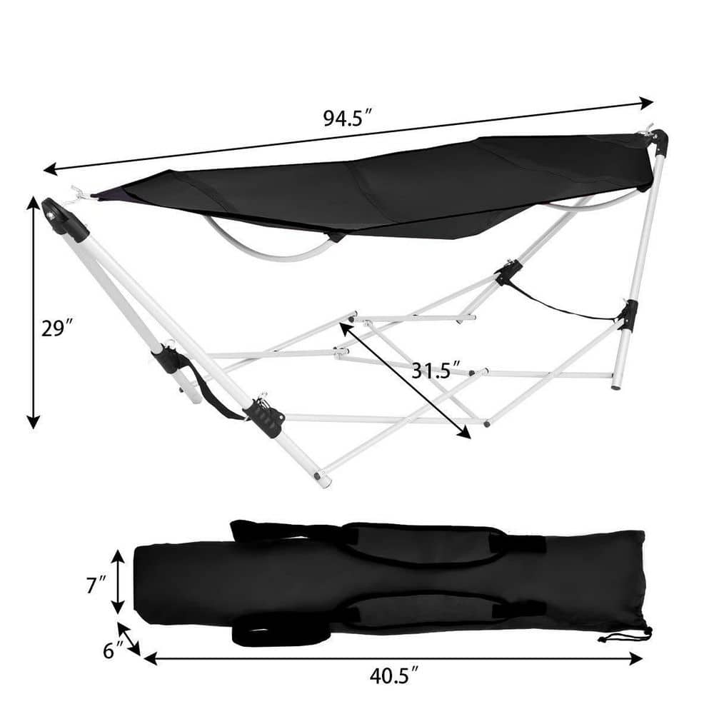 7.9 ft. Outdoor Portable Folding Steel Frame Hammock Bed with Bag in Black